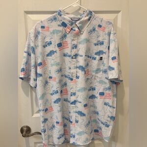 Huk Men's White Shirt With Flag‎ and Truck  Pattern